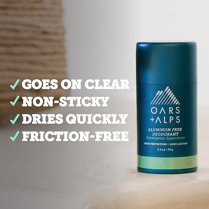 Oars + Alps Deodorant for Men & Women, Aluminum Free Deodorant for Men, Dermatologist Tested, Clean Ingredients, Vegan, Long Lasting, Odor Protection, Eucalyptus Spearmint, 1pk