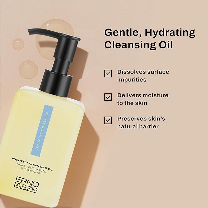Erno Laszlo Hydra-Therapy Phelityl Cleansing Oil, Gentle Facial Oil Dissolves Impurities, Oil Cleanser for Face, Deeply Hydrates Complexion, 6.4 Fl Oz