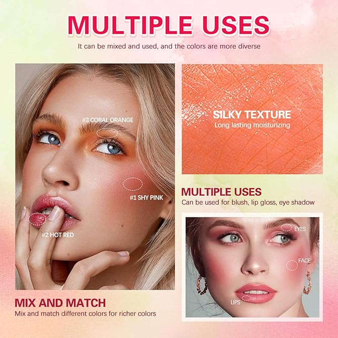 MEICOLY Multi Use Makeup Blush Stick,On-the-Go 2-in-1 Lip