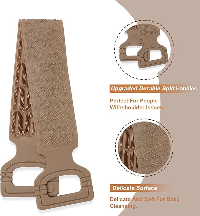 1 Pack Exfoliating Back Scrubber for Shower, Back Massage Bath Brush, Double-Sided Back Scrub Washcloth to Clean Your Body Deeply for Men & Women Skin Care (Brown)
