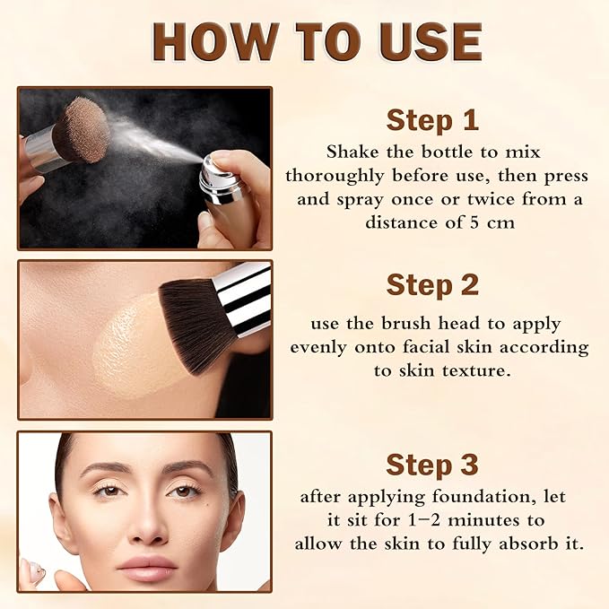 Airbrush Foundation Spray,Buildable Coverage Airbrush Makeup,Silk Flawless Foundation for Older Women,Teenagers,Middle-aged,Waterproof base de maquillaje (02 Beige)