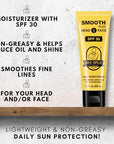 Bee Bald SMOOTH PLUS Head & Face Moisturizer with SPF 30 Sunscreen Lotion Protecting Skin From Harmful UVA/UVB Rays While Hydrating, Moisturizing and Toning, 1.7 Fl Oz
