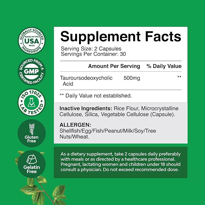 Advanced Bile Salt TUDCA Supplement - Extra Strength TUDCA 500mg per Serving Bile Salts for Gallbladder Kidney and Liver Support - High Purity Tauro Ursodeoxycholic Acid Liver and Gallbladder Cleanse