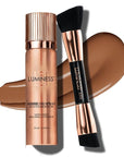 LUMINESS Silk Airbrush Spray Foundation & Buffing Brush Kit – Full Coverage Foundation & Dual-Sided Buffing Brush - Buildable Coverage, Anti-Aging Formula Hydrates & Moisturizes (Shade - Tan Dark)