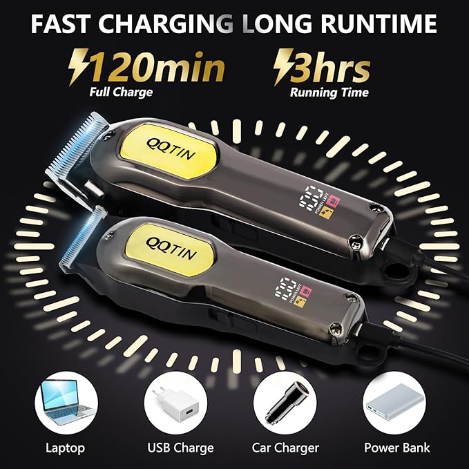 Hair Clippers for Men Professional - 7500RPM Cordless Clippers and Trimmers Set with Long Battery Life - USB-C Rechargeable Electric Hair Cutting Kit for at-Home Use (Silver)