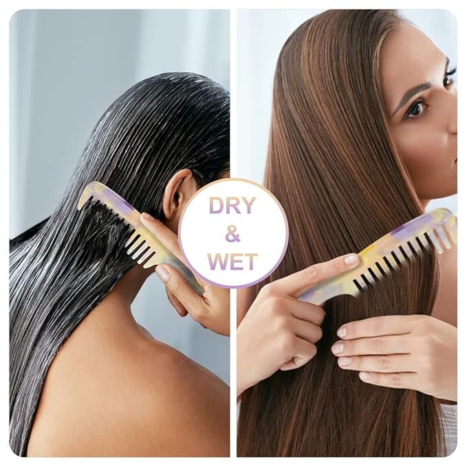 Large Wide Tooth Hair Comb 7.3 in, LADYAMZ [Tortoise Shell] Cellulose Acetate Round Tooth Comb for Straight/Curly Hair,Short/Long Hair Women Men or Kids, Easy Detangling Wet or Dry, Anti-static