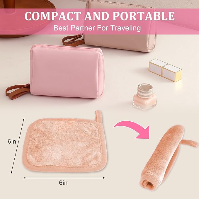 Makeup Remover Cloth 12 Pack, Ultra Soft and Reusable Microfiber Makeup Remover Towels for All Skin Types, Perfect Face Towels for Women, 6 Inch X 6 Inch, Pink