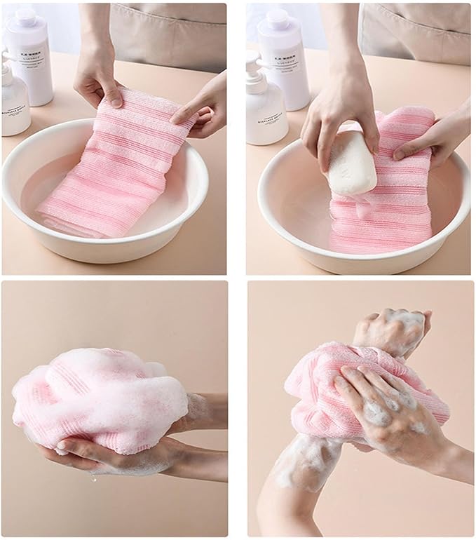 Exfoliating Shower Towel, Back and Body Exfoliator Towel, Scrub Cloth, Bath Towel, Portable Bath Towel, Travel and Quick Drying, for Women and Men (2pcs-B)