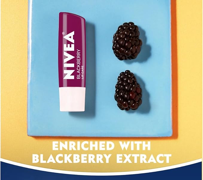 NIVEA Blackberry Lip Care, Tinted Lip Balm with Shea Butter, Nourishing Oils and Vitamin C & E, 3-in-1 Moisture, Repair (for Dry Lips) and Color, 0.17 Oz Stick