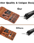FAMILIFE Gifts for Men, Manicure Set Clippers Manicure Kit Nail Clipper Sets 16pcs Mens Grooming Kits Professional Stainless Steel Nail Kit Brown Leather Case Travel Kits