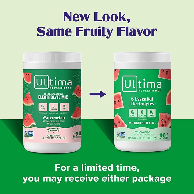 Ultima Replenisher Daily Electrolyte Drink Mix – Watermelon, 90 Servings – Hydration Powder with 6 Key Electrolytes & Trace Minerals – Keto Friendly, Vegan, Non-GMO & Sugar-Free Electrolyte Powder