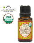US Organic 100% Pure Eucalyptus Essential Oil (Globulus) - USDA Certified Organic, Steam Distilled - W/Euro droppers (More Size Variations Available) (15 ml / .5 fl oz)