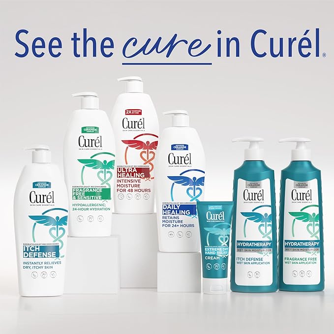 Curel Hydra Therapy, Itch Defense Moisturizer, Wet Skin Lotion, with Advanced Ceramide Complex, Vitamin E, & Oatmeal Extract, Helps to Repair Moisture Barrier, 12 Oz