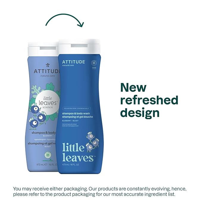 ATTITUDE Shampoo and Body Wash for Kids, EWG Verified Hair and Body Cleanser, Dermatologically Tested Soap, Plant and Mineral Based Bath Products, Vegan, Blueberry, 16 Fl Oz