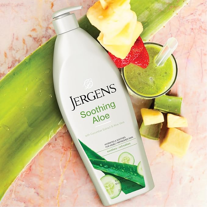 Jergens Soothing Aloe Refreshing Body Lotion, Aloe Vera Body and Hand Moisturizer, 21 Fl Oz, Illuminating Hydralucence Blend, with Cucumber Extract, Dermatologist Tested (Pack of 2)