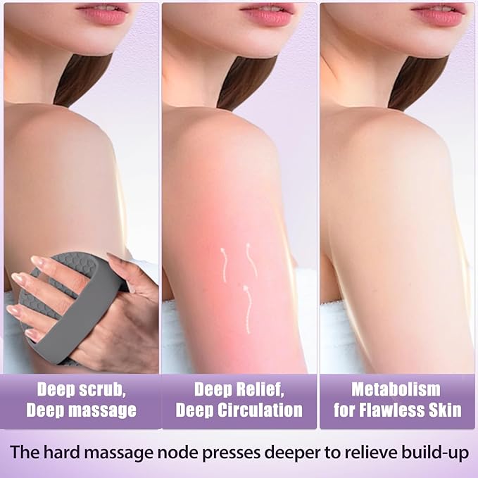 Lymphatic Drainage Silicone Body Scrubber for Shower - Exfoliating Silicone Loofah with Zinc Infused and Stiff Massage Nodes，for Improving Skin Health and Reduces Acne -Dark Gray