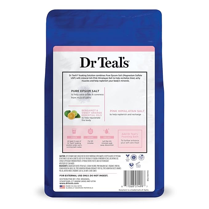 Dr Teal's Salt Soak with Pure Epsom Salt, Restore & Replenish with Pink Himalayan Mineral, 3 lbs (Pack of 2)