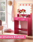 MIRROTOWEL Vanity Desk with Mirror and Lights, Dressing Table with Large Drawer, 2 Level Storage Dresser & 3 Lighting Modes Adjustable Brightness, Suitable for Bedroom
