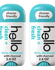 hello Clean and Fresh Aluminum Free Deodorant for Women and Men with Charcoal, 24-Hour Freshness, Baking Soda Free Deodorant, Dermatologically Tested, 2.6 oz Stick (2 Pack)