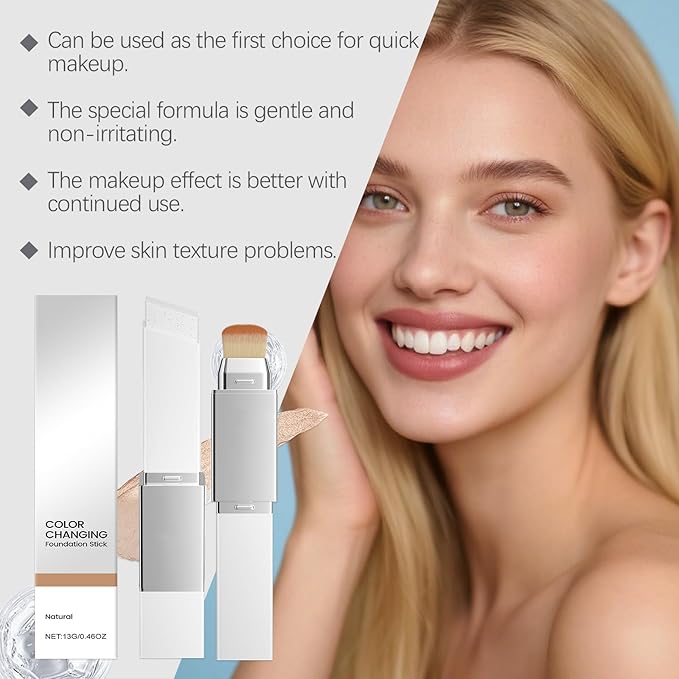 Blanc Cover Cream Stick,Korean Color-Changing Foundation Stick, Full Coverage Base Makeup， Dual-Ended with Detachable Brush for a Flawless Look (Natural)