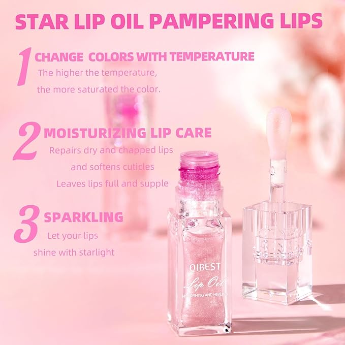 LANGMANNI Hydrating Lip Glow Oil,Moisturizing Nourishing Lip Oil,Light Colour Gloss Tinting And Non-sticky Lip Oil For Dry Lips Lip Care (Color Changing 1Pcs)