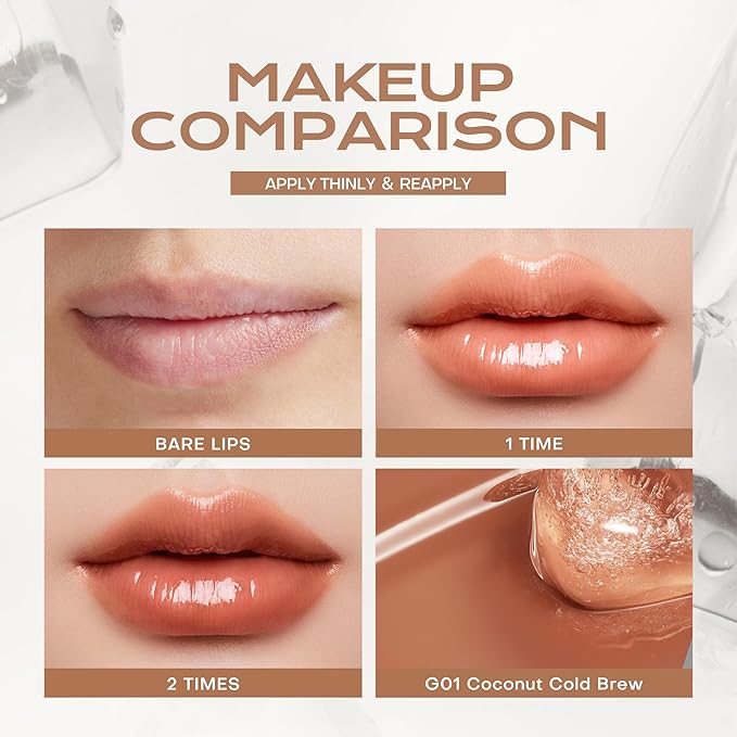 Mistine Lip Gloss Thai latte Long Lasting Lip Glaze Non-sticky Lip Tint Gloss with 1% Peptide Glossy Finish G01 Coconut Cold Brew 0.1oz 1 Count