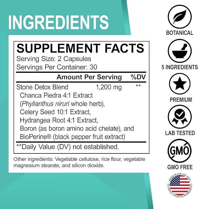 Stone Breaker Chanca Piedra Capsules - Stone Detox for Kidney Cleanse Detox, Gallbladder Formula with Hydrangea Root - Natural Gallstones Kidney Stones Dissolver Gallbladder Flush Pills - 60 Capsules