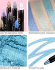 evpct 4Pcs Cream Blue Eyeshadow Stick Pencil Set for Eyes Waterproof Sky Blue Dazzling Blue Greenish Cyan Royal Blue Shimmer Metallic Holographic Eyeshadow Crayon Stick Bulk sombras en crema para ojos
