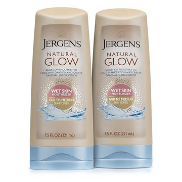 Jergens Natural Glow In Shower Lotion, Self Tanner for Fair to Medium Skin Tone, Sunless Tanning Wet Skin Lotion for Gradual, Flawless Color, 7.5 Ounce, Pack of 2