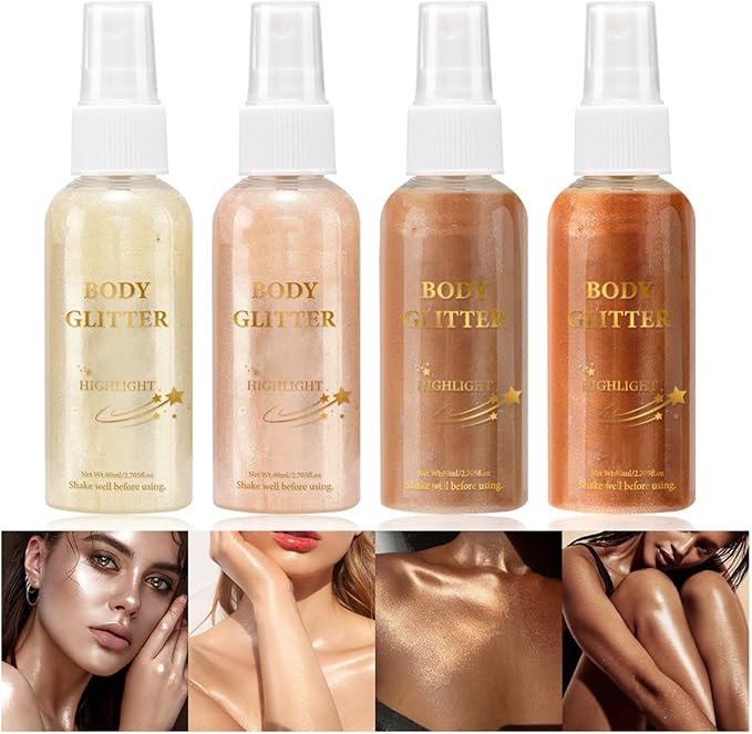 MAEPEOR Body Glitter Spray 4 Colors Quick-Drying and Non-Sticky Body Glitter Spray Moisturizing Bronze Body Shimmer for Face Hair Body (80ML, 04 Bronze Gold)