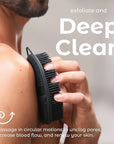MainBasics Silicone Body Scrubber – Dual-Sided Shower Exfoliator for Men & Women, Gentle Silicone Loofah Alternative for Deep Clean (Black, Exfoliate)