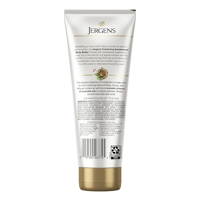 Jergens Sandalwood Body Butter Lotion, Moisturizer Infused with Sandalwood Essential Oil, For All Skin Types, 7 Oz