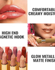Oulac Metallic Coral Lipstick Set 3PCS High Impact Lipcolor with Moisturizing Formula, Vegan Beauty, Full-Coverage Lip Color, Gift Lipstick for Women, 4.3g X 3PCS, GM09+GM11+25