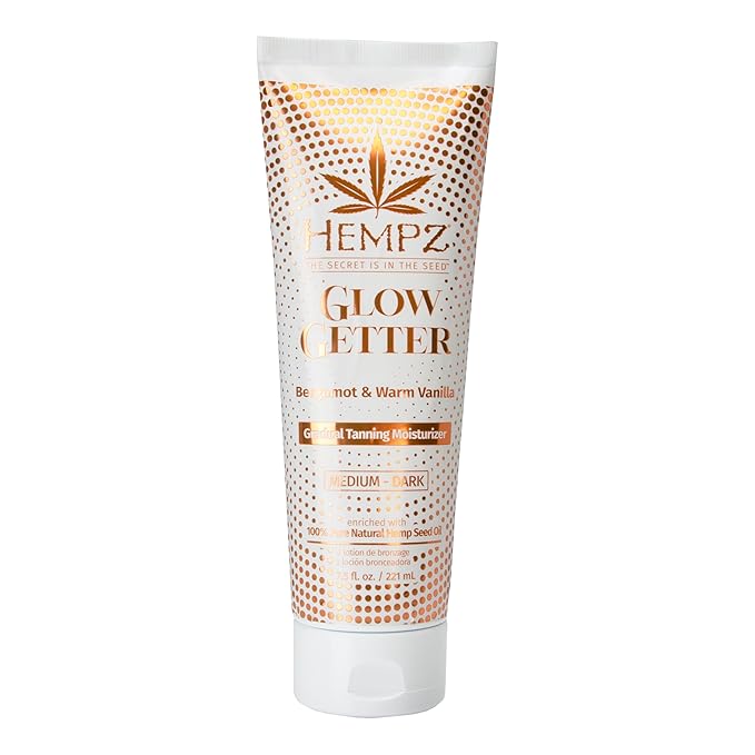 Hempz Glow Getter Gradual Self-Tanning Lotion – Medium to Dark, 7.5 oz | Natural Golden Tan, Summer Glow, Vegan Hydrating Moisturizer for legs, arms and body
