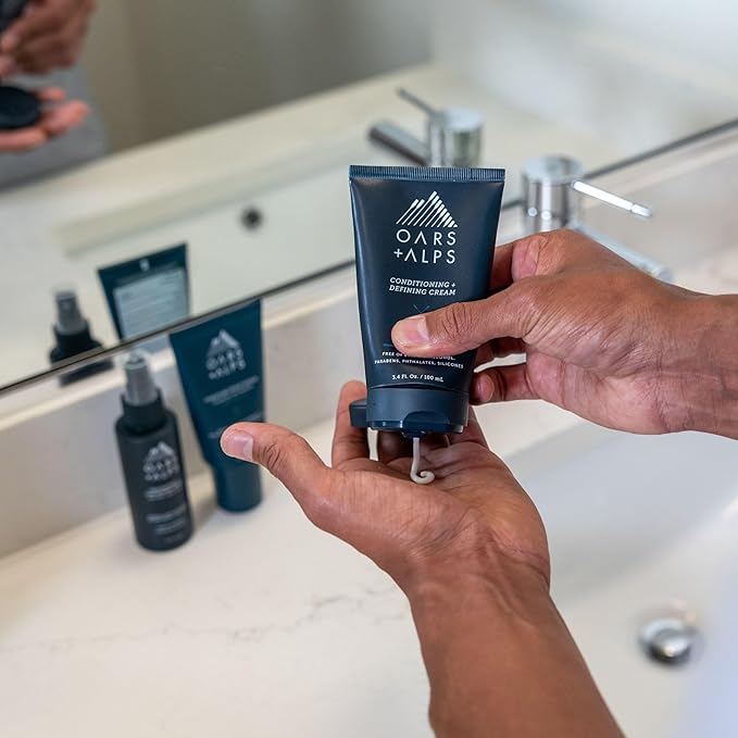 Oars + Alps Conditioning and Defining Cream, Styling Cream to Prevent Dull and Dry Hair, Moisturizing, Hydrating, Sofetening Hair Lotion with Argan Oil & Chia Seed Oil, 3.4oz