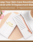 Eyebrow Razor Dermaplaning Tool with 10 Blade Refills Exfoliating Face Razors for Women Facial Razor for Peach Fuzz and Eyebrow Hair Removal