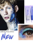 DAGEDA Body Glitter Gel, Face Glitters Body Gel Sequins Shimmer Liquid Eyeshadow, Chunky Glitter for Face Hair Nails, Holographic Cosmetic Laser Powder Festival Glitter Makeup 50ml(Blue)