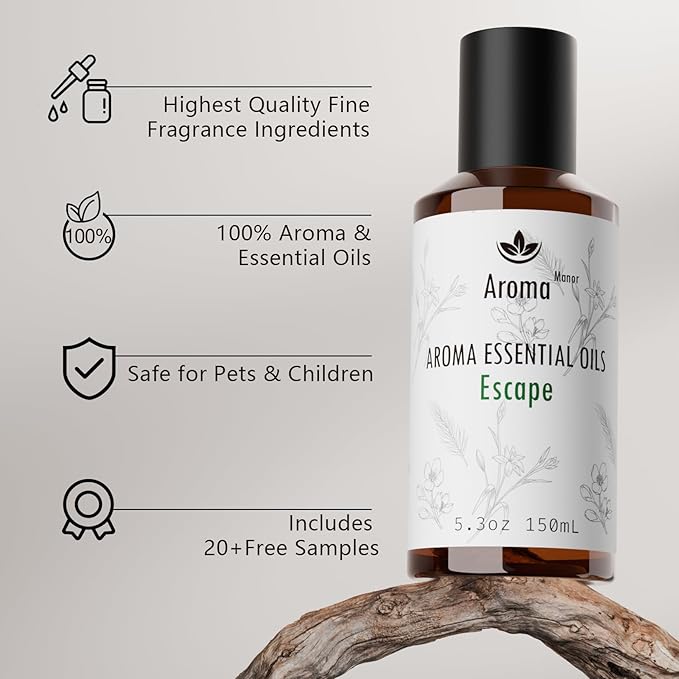 Fragrance Oil - Escape Essential Oil Blend - Luxury Hotel Inspired Home Aromatherapy Diffuser Oil - Orange Blossom, Vanilla, Jasmine, Cedar - for Diffuser, Humidifier, Ultrasonic, Reed - 150ML