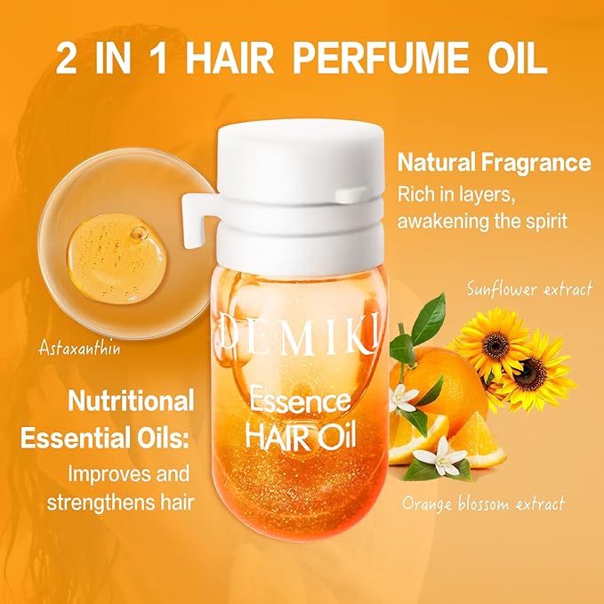 DEMIKI Hair Oil For Frizzy Hair With Coconut Oil - Hair Treatment For Dry Damaged Hair, Hair Perfume Oil For Curly Hair, Frizz Control Hair Care Products, Mini Bottles Hair Oil For Damaged Hair, 12pcs