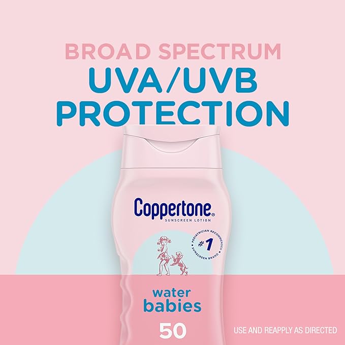 Coppertone Water Babies Sunscreen Lotion SPF 50, Pediatrician Recommended Water Resistant, 8 Fl Oz Bottle (Pack of 12)