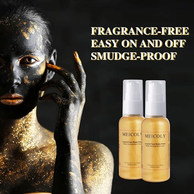 MEICOLY Cream Gold Face & Body Paint, 2.1oz Smudge-proof, Washable Full Body Paint for Adults & Kids - Halloween SFX, Christmas Highlight Makeup