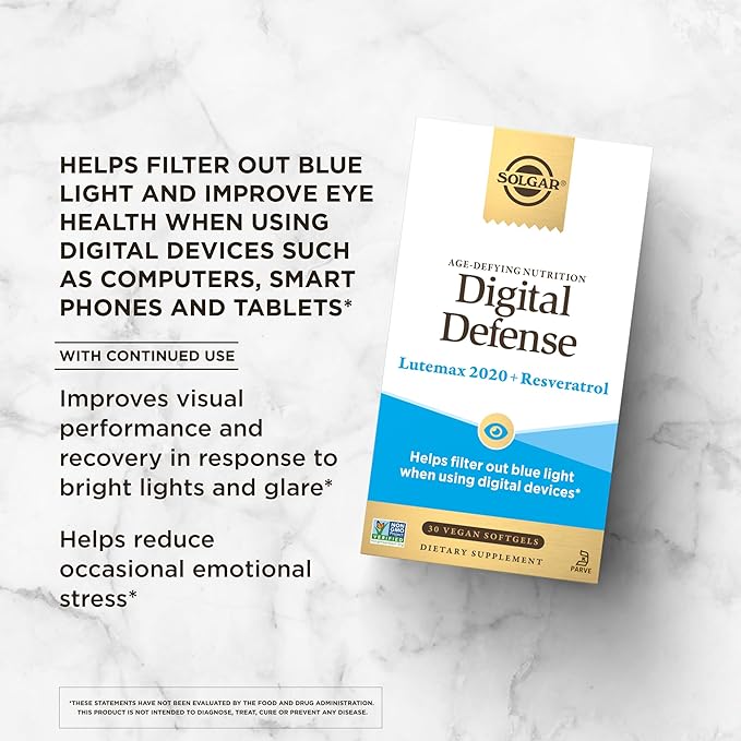 Solgar Digital Defense Age-Defying Nutrition for Adults—Support Eye Health with Antioxidants Vitamin C, Resveratrol and Zinc, Lutein & Zeaxanthin, Once Daily, Vegan, Dairy & Gluten Free, 30 Servings