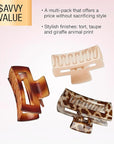 Scunci by Conair Hair claw clips - hair accessories for women - Ideal for fine hair - 3 inch - Tortortuise, Taupe, and Giraffe -3 Count