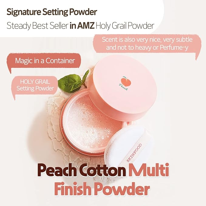 SKINFOOD Peach Cotton Multi Finish Powder 5g - Korean Peach Extract & Calamin Sebum Control Face Powder - Silky Setting Powder - Setting Powder for Oily Skin - Sweet Peach Scent for Soft Skin