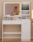 YITAHOME Vanity Desk with Mirror and Light, Makeup Vanity Set with Jewelry Organizer, Drawers, Cabinet and Lots Shelves, 3 Color Adjustable Lighting, Dressing Table for Bedroom, Dressing Room, White