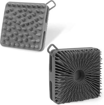 Silicone Body Scrubber Men, Dual-Sided Design Exfoliating Body Brush Buffer Scrubber and Scalp Massager, Shower Scrubber for Body, Silicone Loofah, Ergonomic No-Slip, Easy to Clean (Grey)