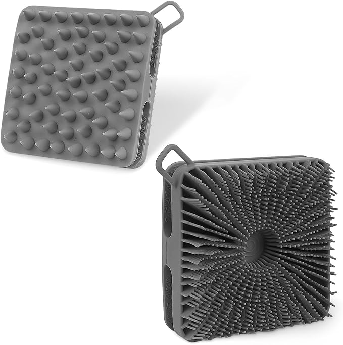 Silicone Body Scrubber Men, Dual-Sided Design Exfoliating Body Brush Buffer Scrubber and Scalp Massager, Shower Scrubber for Body, Silicone Loofah, Ergonomic No-Slip, Easy to Clean (Grey)