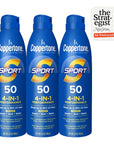 Coppertone Sport Sunscreen Spray SPF 50, Sweat, Heat and Water Resistant Sunblock, Lightweight, Oxybenzone Free, Spray Sunscreen Bulk Pack, 5.5 Oz Bottle, Pack of 3 (Packaging May Vary)