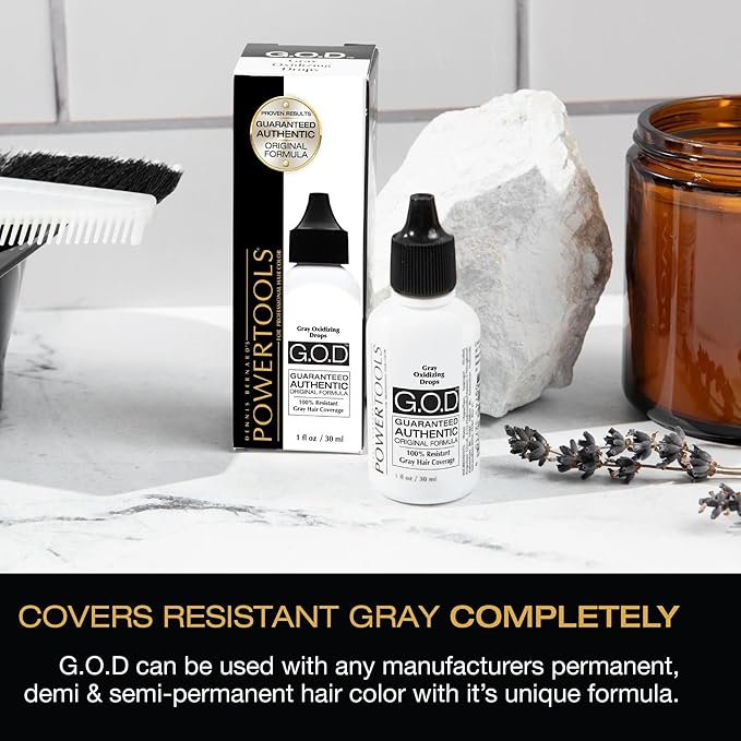 POWERTOOLS Gray Oxidizing Drops - Covers Resistant Gray Hair, Adds Depth and Shine to Any Hair Color (1 Fl Oz, Liquid, Gray, Gray)