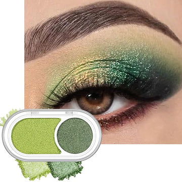 Erinde Green Eyeshadow Palette Duo - Bright Dark Green Shimmer Metallic Glitter Eye Shadow Makeup Palette, Long Lasting Waterproof Blendable Crease & Smudge Proof Forest-Green Christmas Makeup, 02